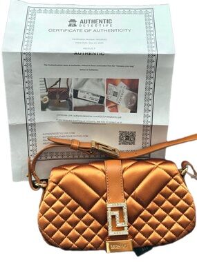 COA - Versace Mini Quilted Satin Shoulder Bag in Bronze/Auburn/Sienna